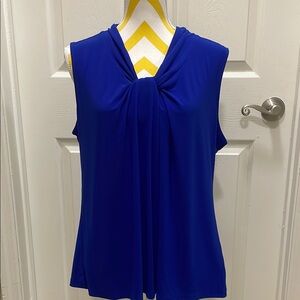 Kasper Blue Blouse with V-Neck and Ruching